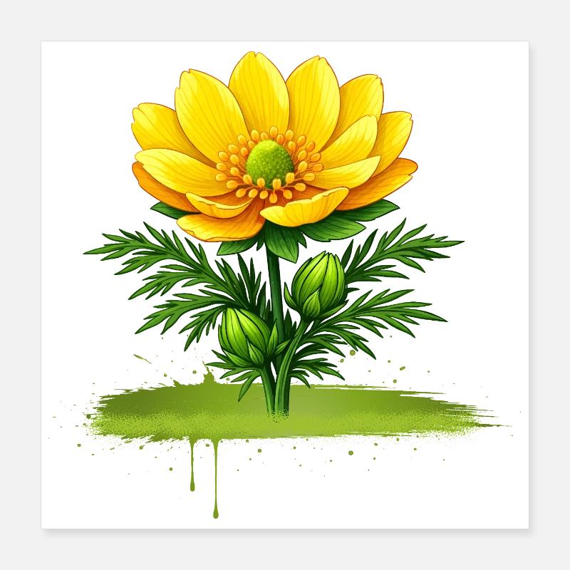 Conception de coups de pinceau nature à la fleur jaune Poster 40 x 40 cm