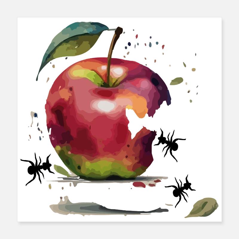 Pomme colorée avec des fourmis Poster 40 x 40 cm