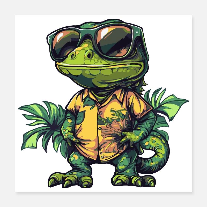 Vacances de bandes dessinées caméléon Poster 40 x 40 cm