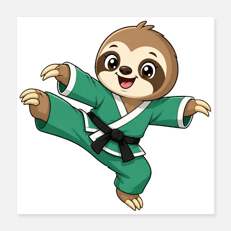 Faultier Karate Tritt Kampfsport Kampfkunst Poster 40x40 cm