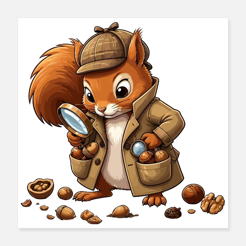 Detektiv Eichhörnchen Mantel Poster 40x40 cm