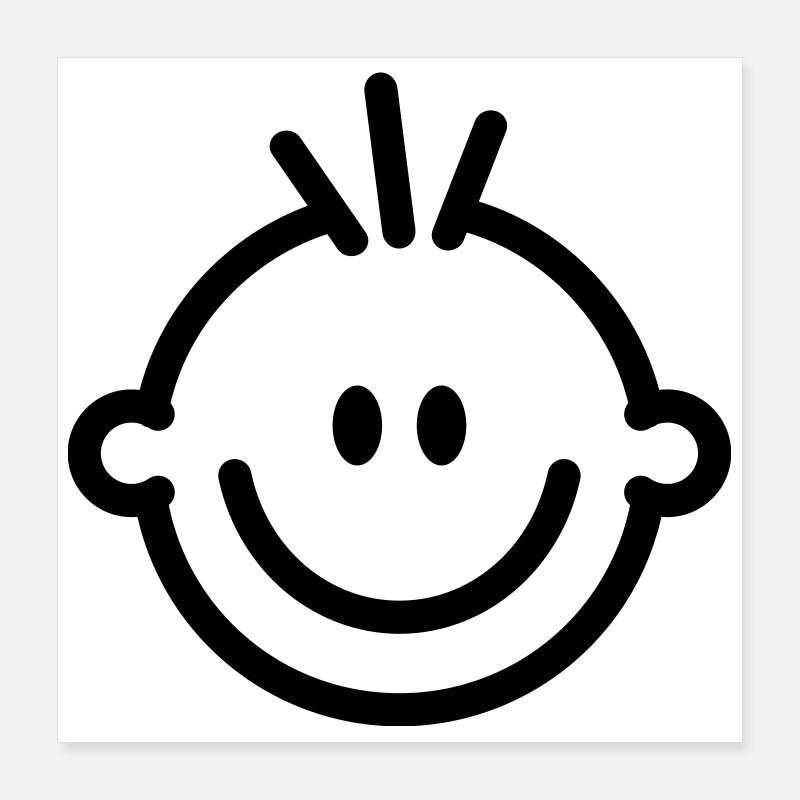 Lustiges, lachendes Comic-Gesicht mit Strubbelhaar Poster 40x40 cm