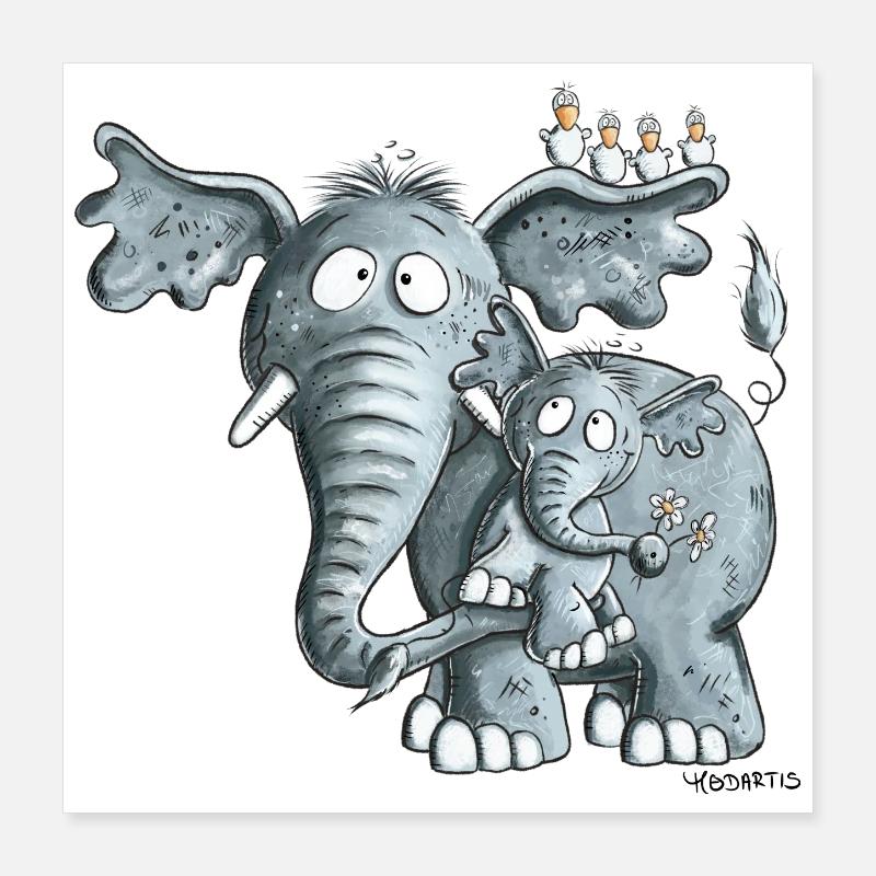 Maman éléphant et bébé éléphant Poster 40 x 40 cm