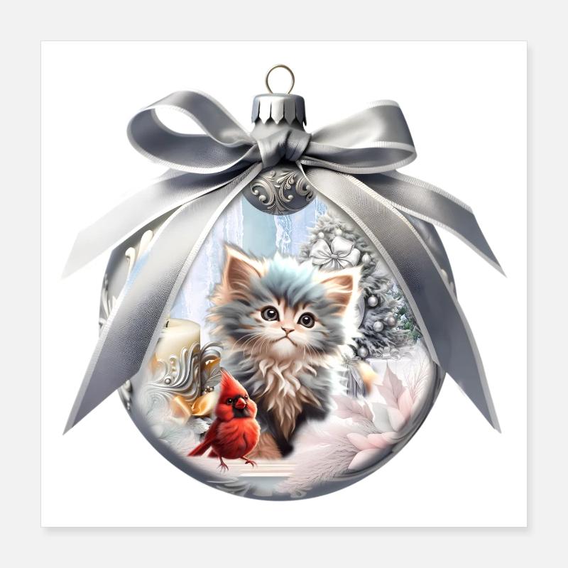 Petit chaton avec oiseau. Poster 40 x 40 cm