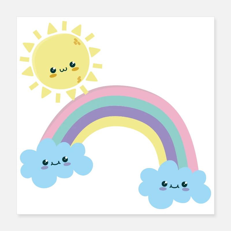 Sunny Rainbow Cloudscape Niedlich Poster 40x40 cm
