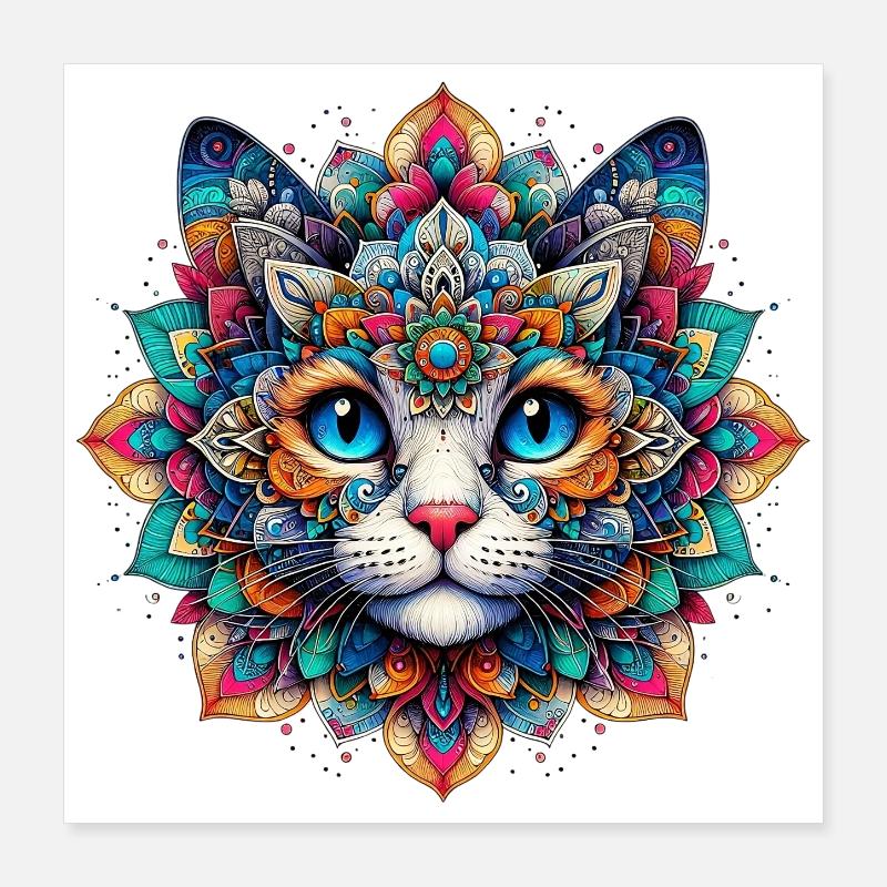 Chat décoré de Mandalas Poster 40 x 40 cm
