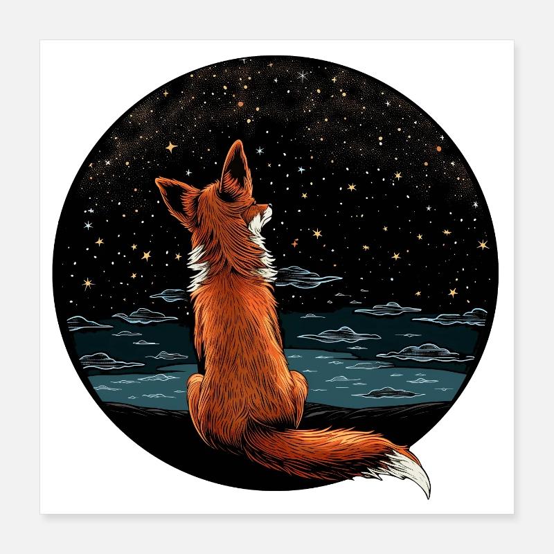Renard au ciel étoilé Poster 40 x 40 cm
