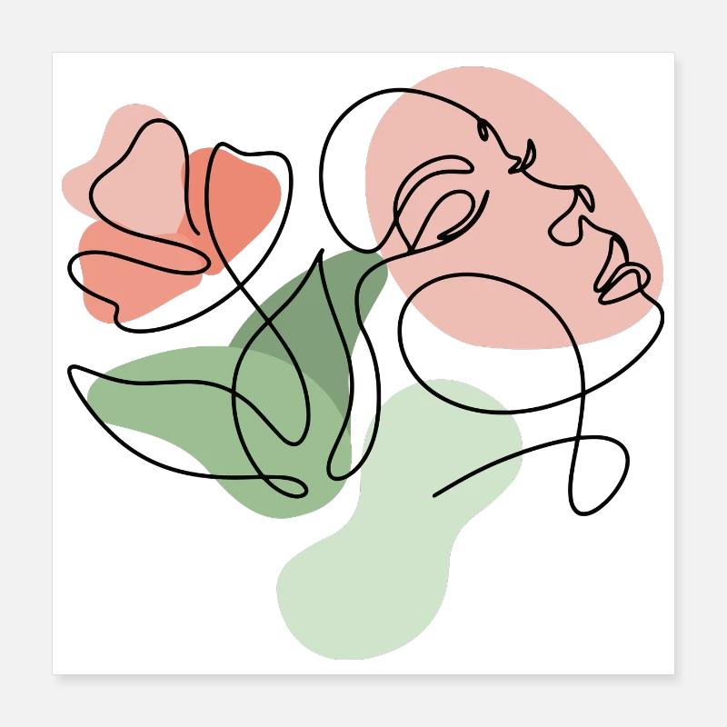 Minimalist Floral Line Design Poster 16" x 16" (40x40 cm)