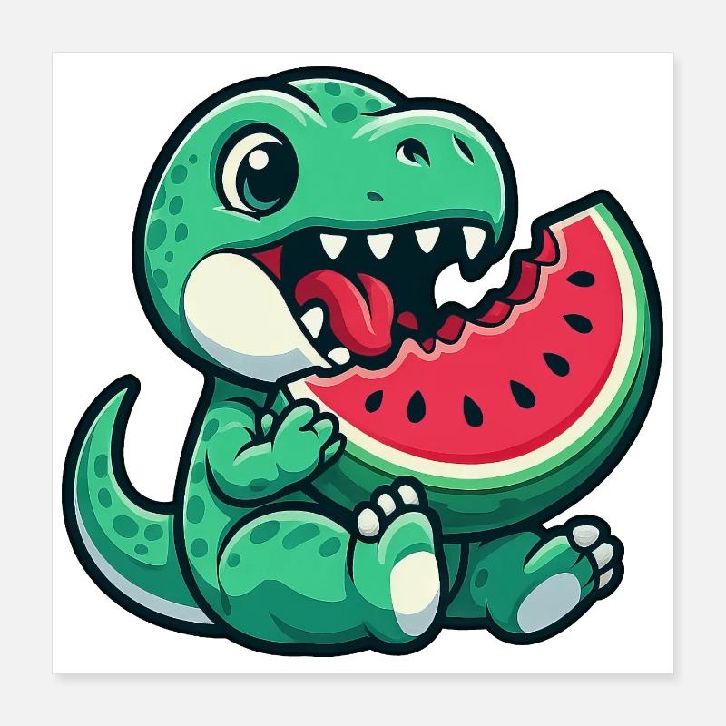 Dino T-Rex avec plaisir aux fruits d’été à la pastèque Poster 40 x 40 cm