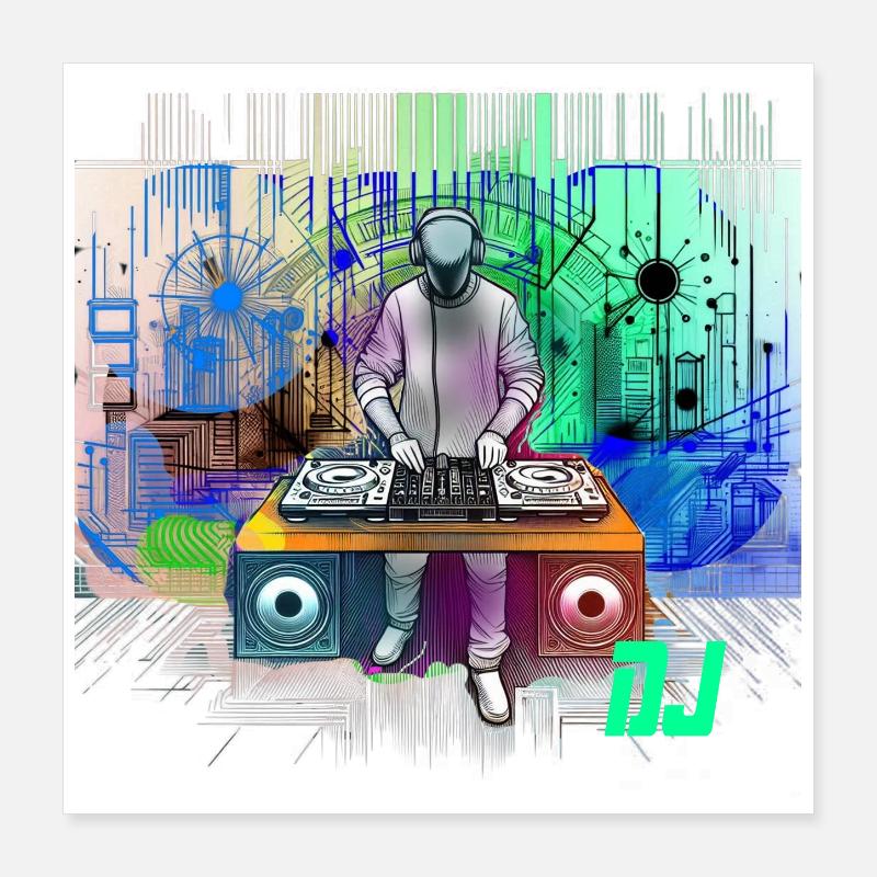 Dynamic DJ with colorful techno designs Poster 16" x 16" (40x40 cm)
