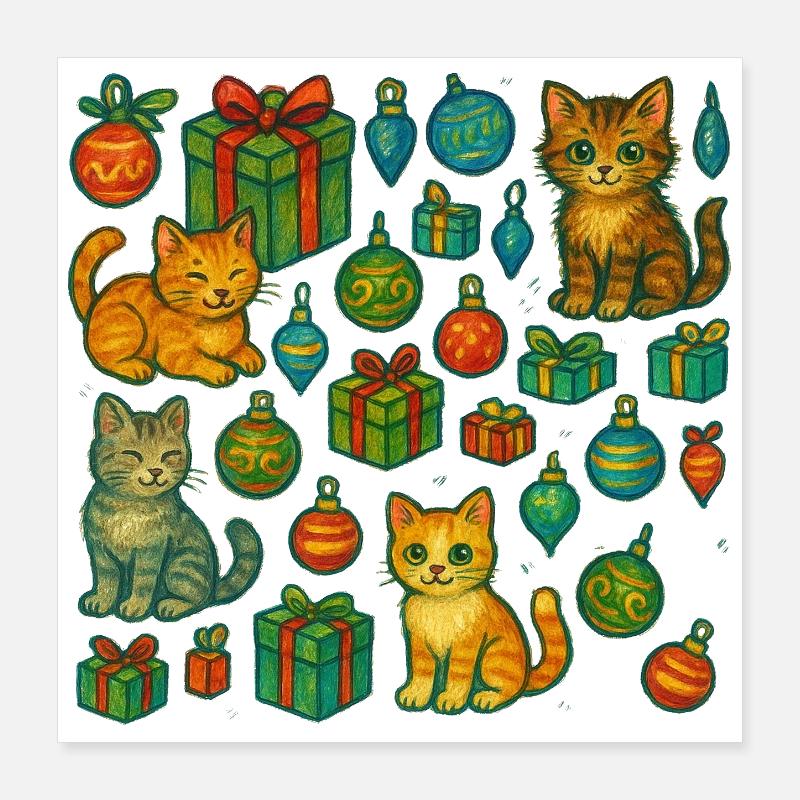 Festliches Kätzchen-Geschenkmuster Poster 40x40 cm