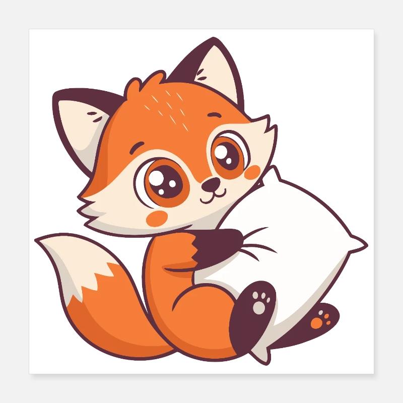 Fox Cozy and Pillow Poster 16" x 16" (40x40 cm)