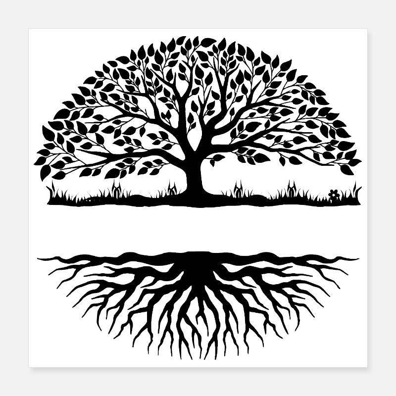 Shade Tree with Text Space and Roots – Grow & Poster 16" x 16" (40x40 cm)
