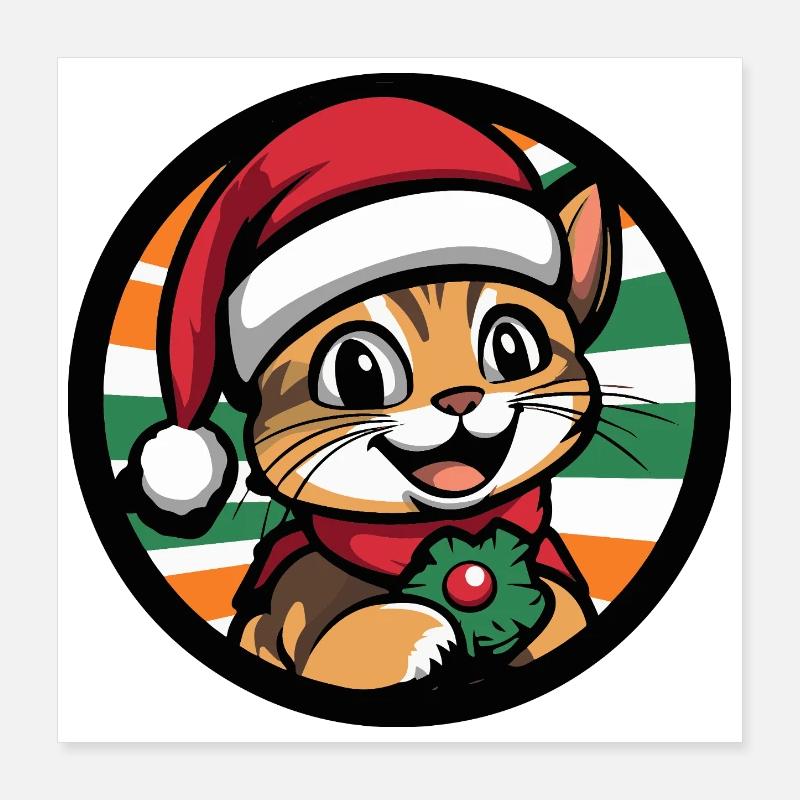 Chat de Noël avec une couronne de gui Poster 40 x 40 cm