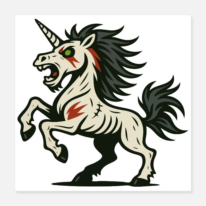 Untotes Berserker-Einhorn mit Narben und Wut Poster 40x40 cm