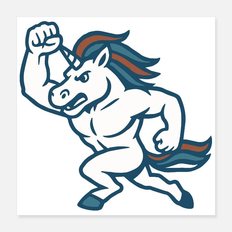 Power Unicorn Running Strength Maskottchen-Design - Poster 40x40 cm - Weiß