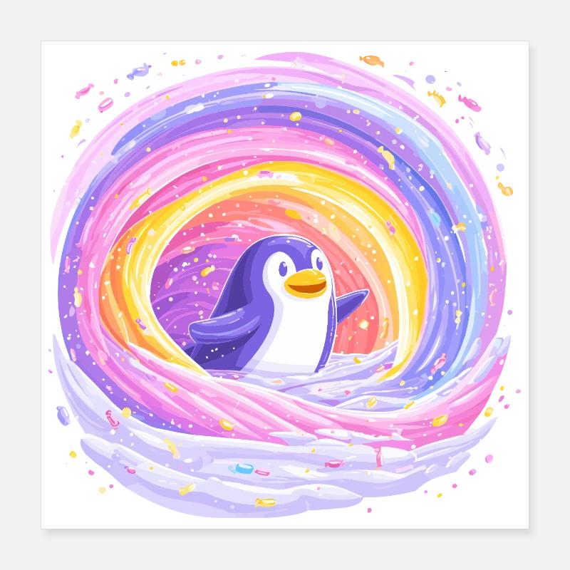 Rainbow penguin in the vortex Poster 16" x 16" (40x40 cm)