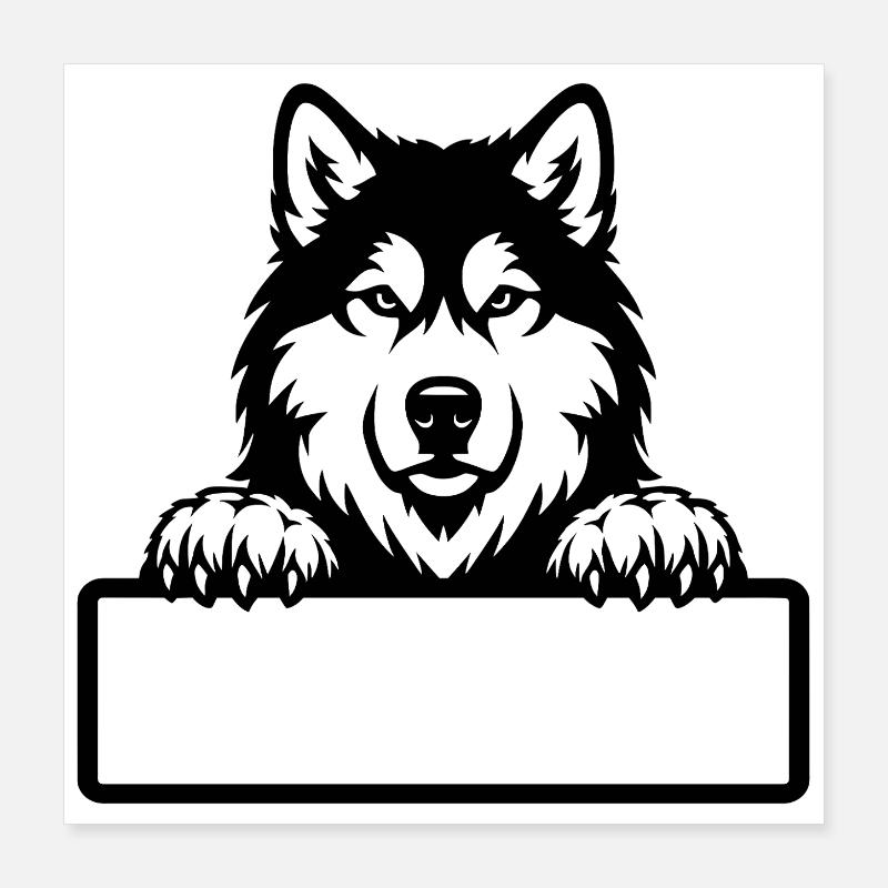 Badge de nom Alaskan Malamute noir Poster 40 x 40 cm