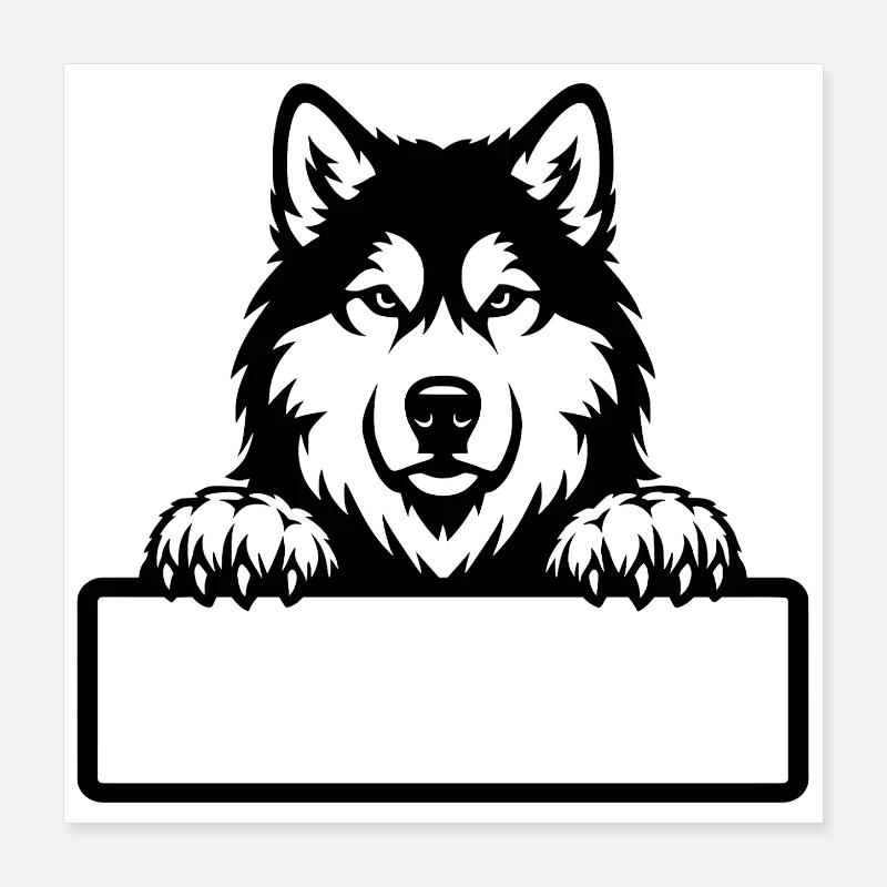Alaskan Malamute Name Tag Black & White Poster 16" x 16" (40x40 cm)