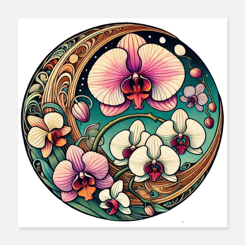 Orchid Circle Blumenkunst Poster 40x40 cm