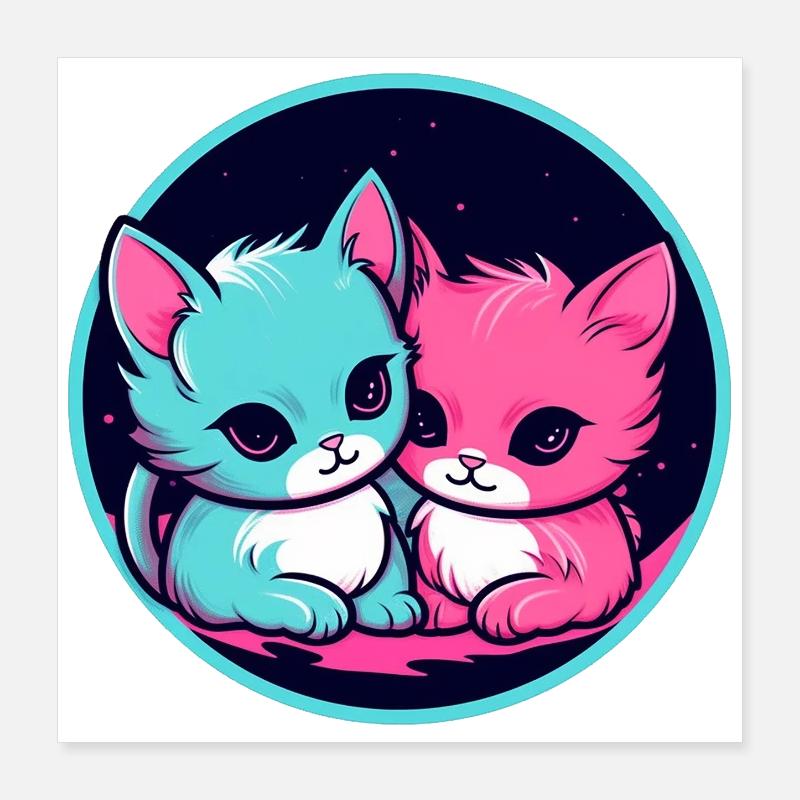 Kätzchen Duo Neon Poster 40x40 cm