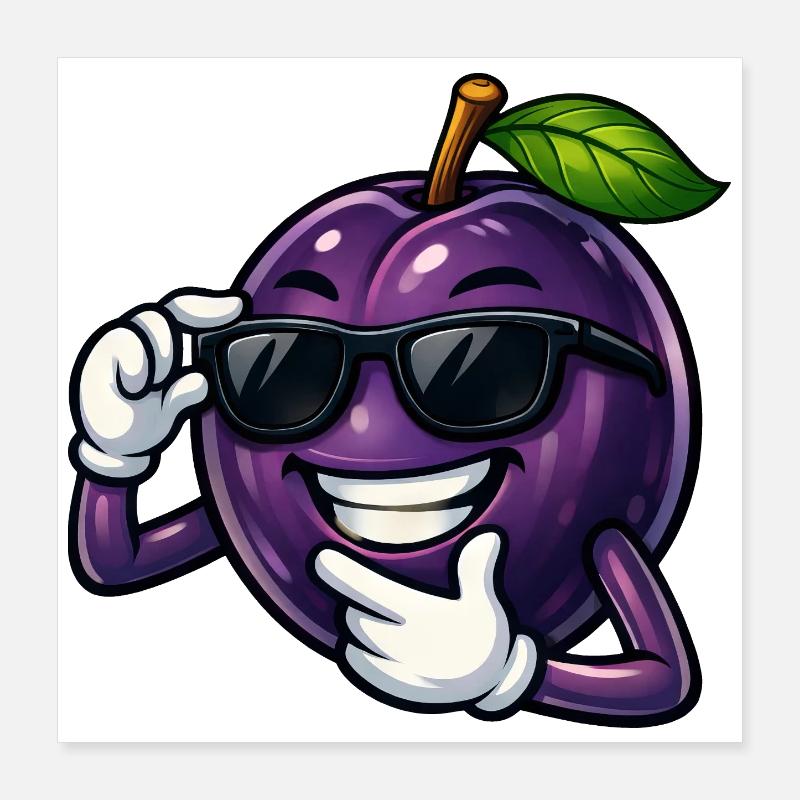 Cool Plum Cartoon Comic Fruit Summer Poster 16" x 16" (40x40 cm)
