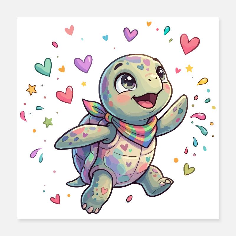 Regenbogen Turtle mit Herzmustern Poster 40x40 cm