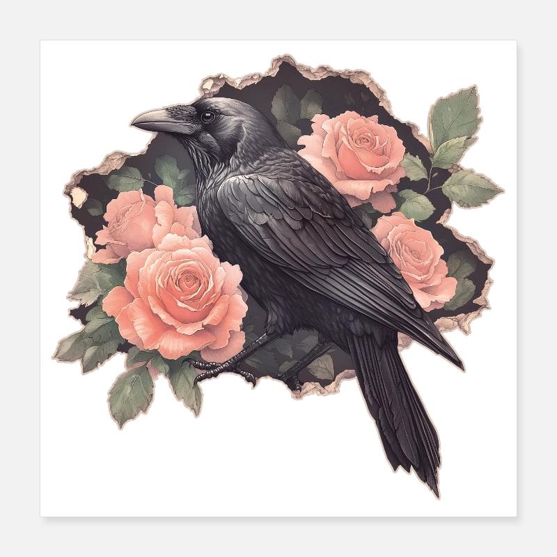 Raven with roses Poster 16" x 16" (40x40 cm)