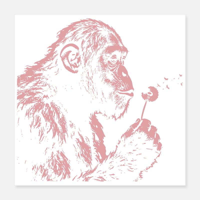  Chimpanzee Blowing Dandelion Art Monkey Nature Poster 40x40 cm