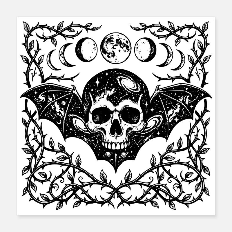 Gothic Bat Wings Design mit himmlischen Schädeln Poster 40x40 cm