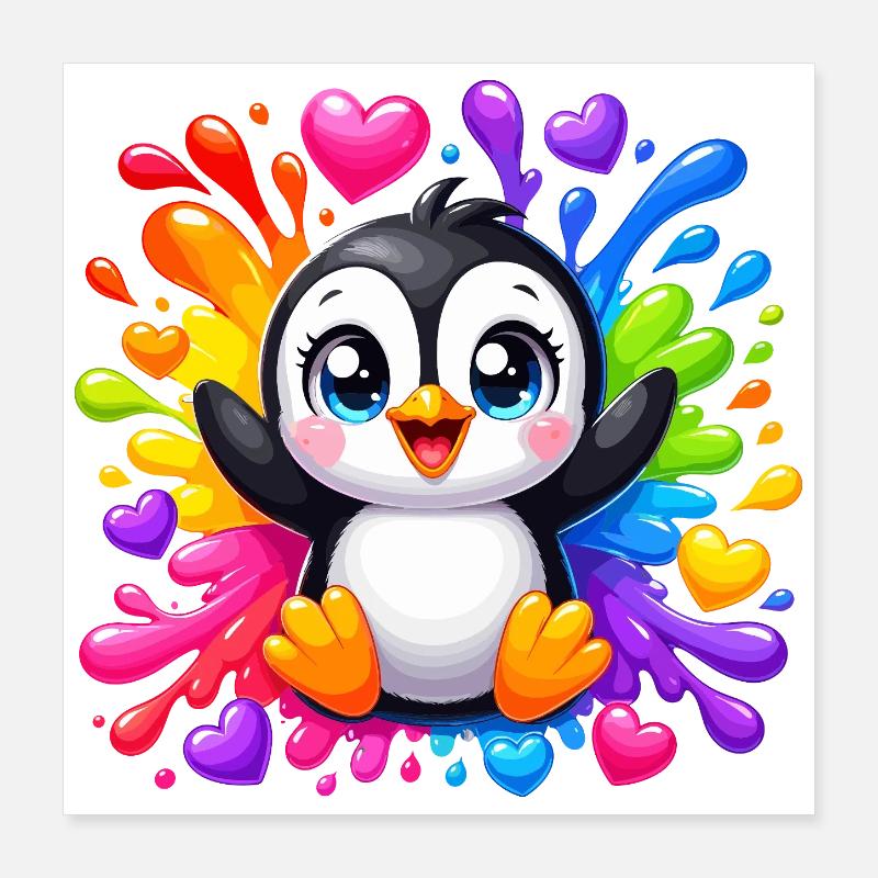 Pinguin Farbherzen Spritzer Poster 40x40 cm