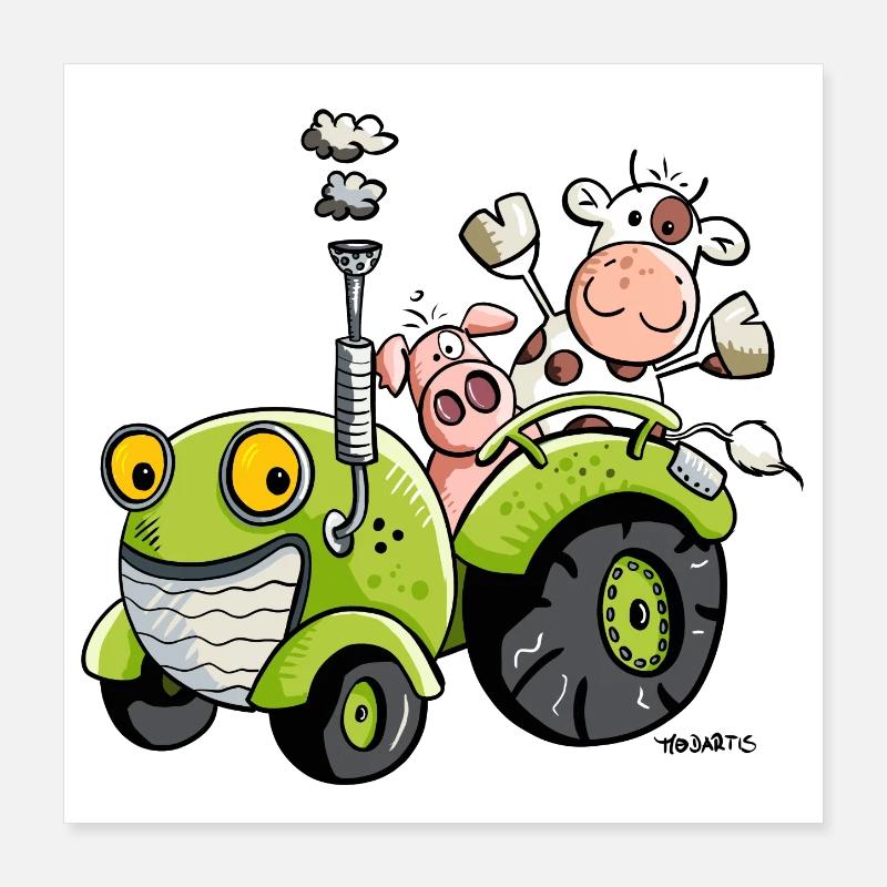 Tiere auf Traktor Poster 40x40 cm
