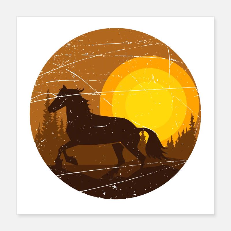Cheval au coucher du soleil Poster 40 x 40 cm