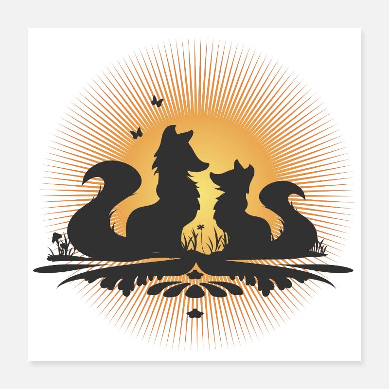 Silhouette romantique de renard au clair de lune Poster 40 x 40 cm