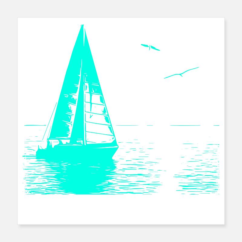 Feierabend Segelboot und 2 Möwen Poster 40x40 cm