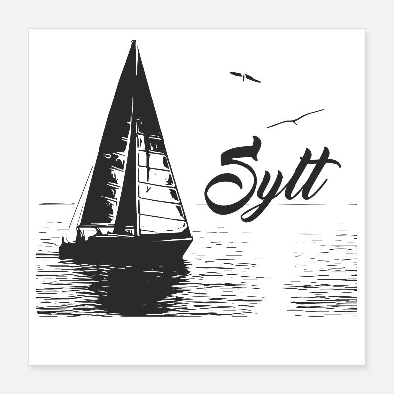 Sylt sailboat and 2 seagulls Poster 16" x 16" (40x40 cm)