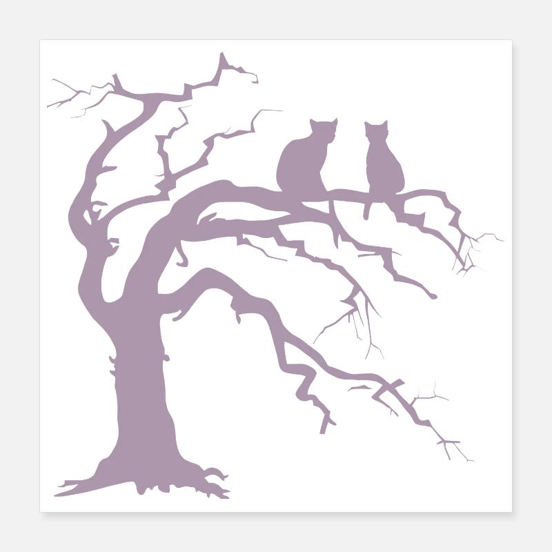 Arbre mort avec 2 silhouettes de chats Poster 40 x 40 cm