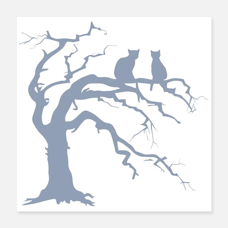 Dead tree with 2 cats silhouette Poster 16" x 16" (40x40 cm)