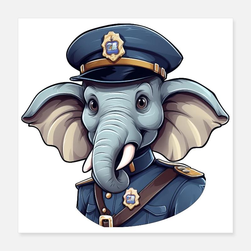 Policier éléphant Poster 40 x 40 cm