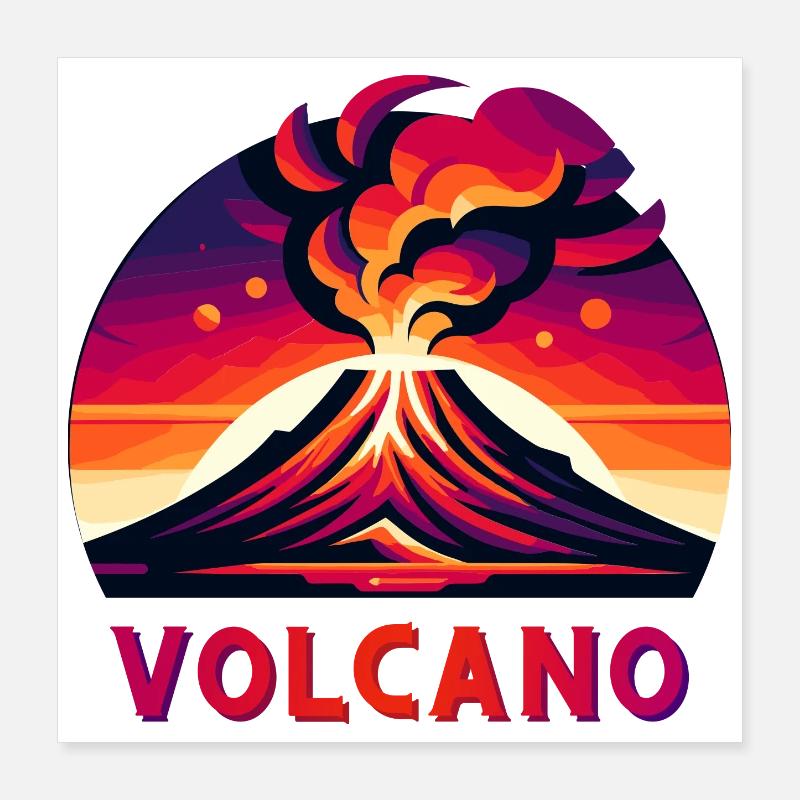 Illustration du volcan d’éruption vive Poster 40 x 40 cm