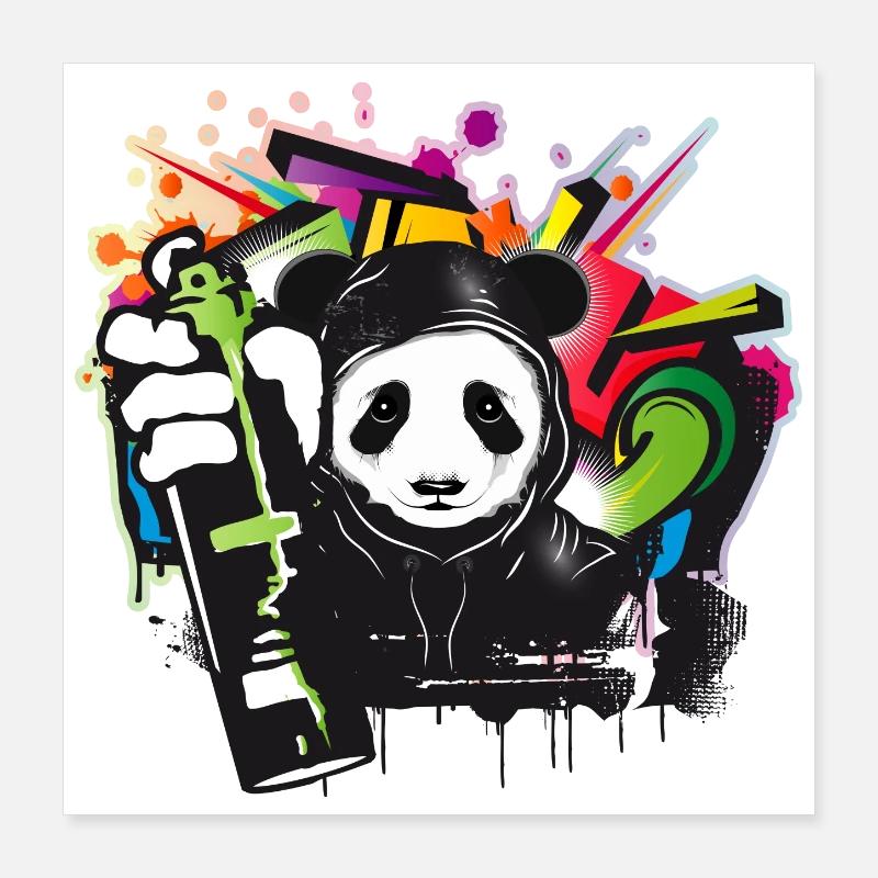 witziger Panda Bär mit Graffiti und Spraydose Poster 40x40 cm