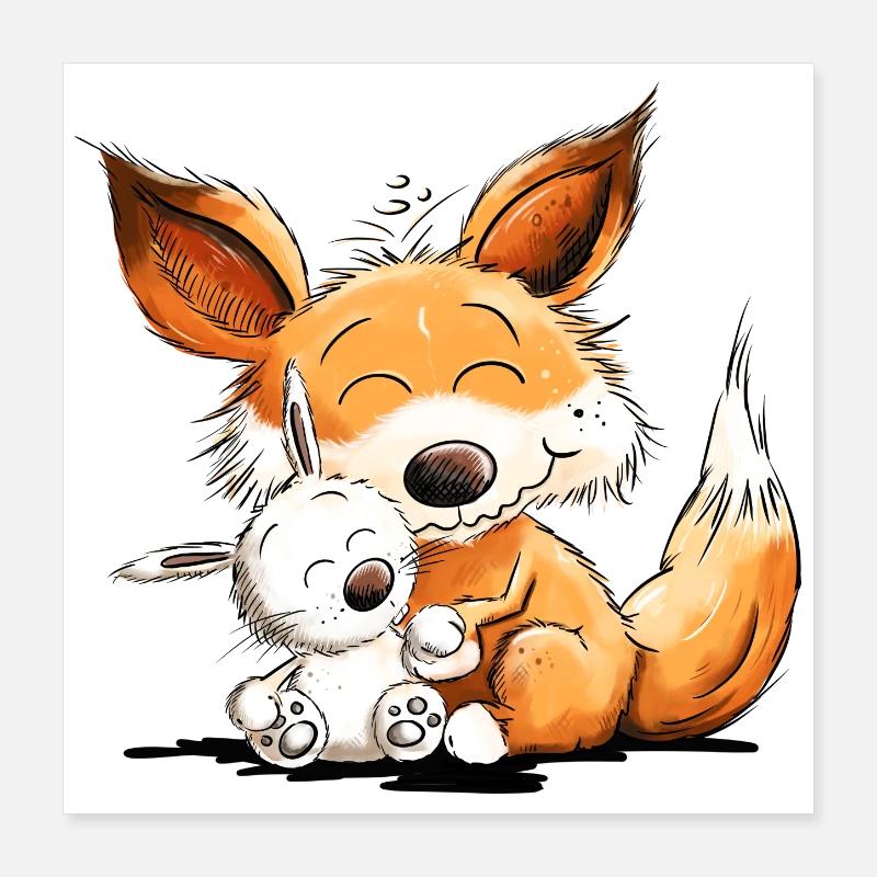 Fuchs Mit Hase Freundschaft Team Wildtier Poster 40x40 cm