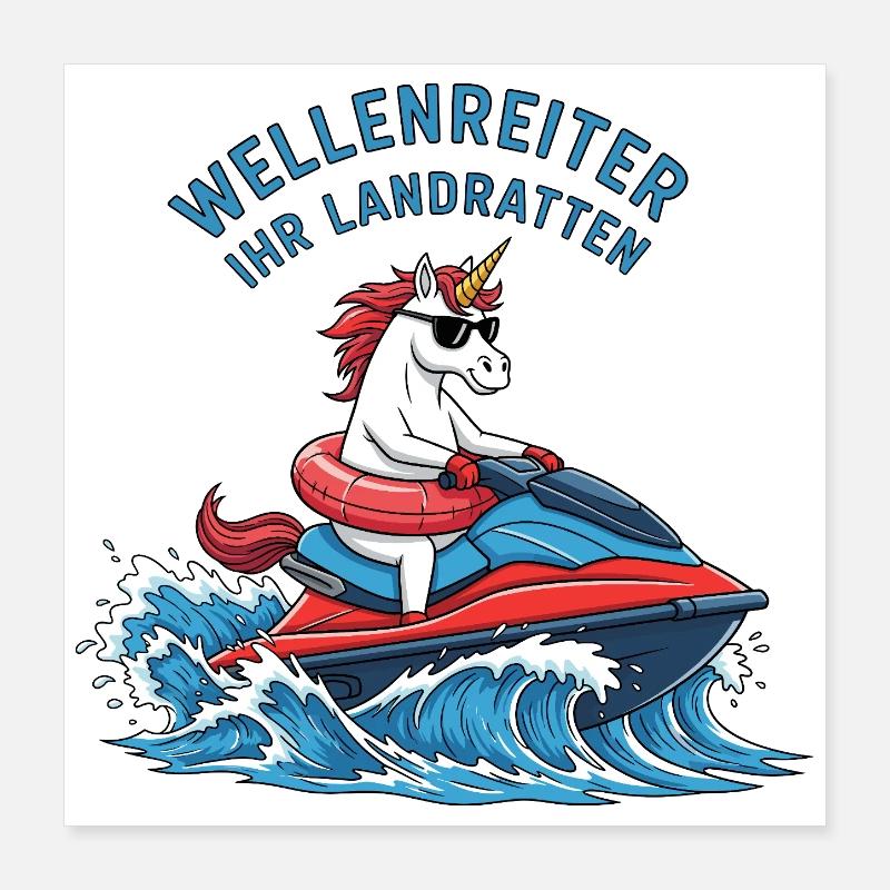 Cooles Jetski Einhorn Poster 40x40 cm