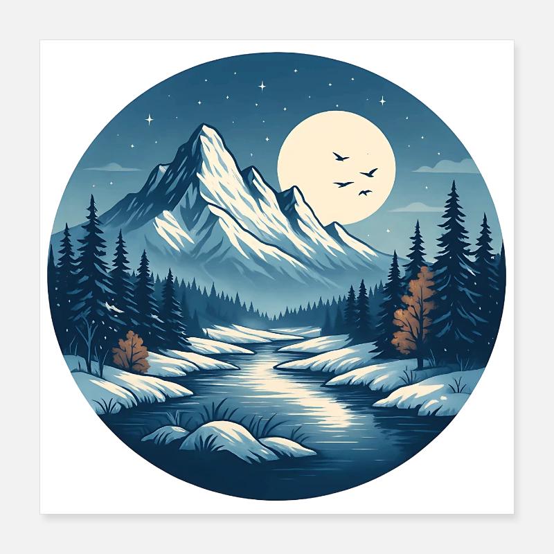 Mountainous nightscape with river Poster 16" x 16" (40x40 cm)
