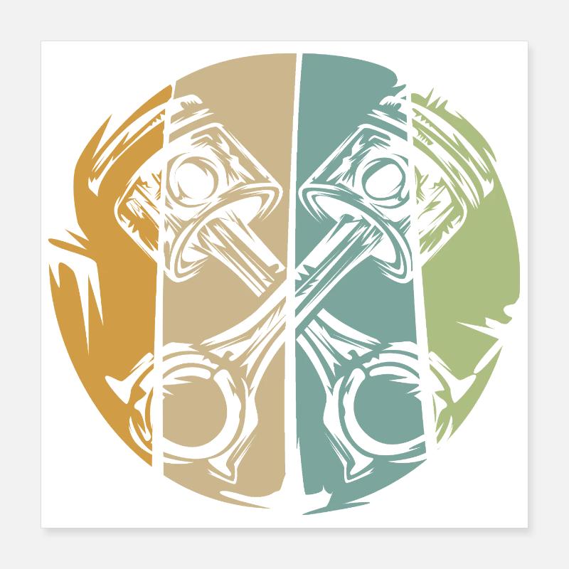 Retro piston engine design for bikers Poster 16" x 16" (40x40 cm)