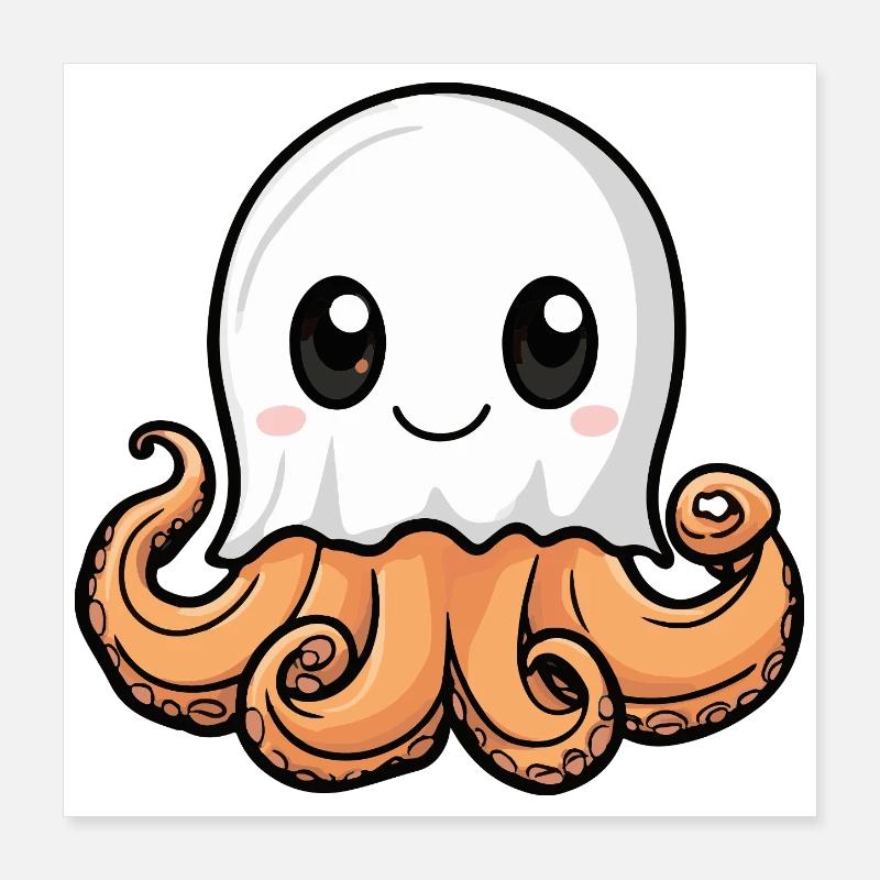 Octopus Halloween Ghost Poster 16" x 16" (40x40 cm)