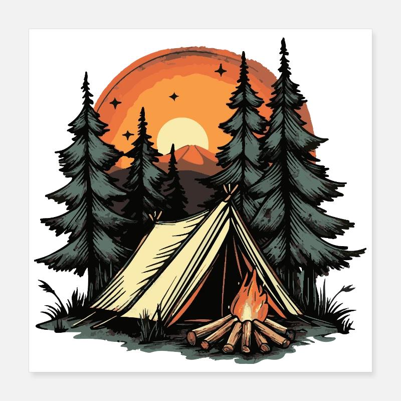 Tente de camping forêt Poster 40 x 40 cm