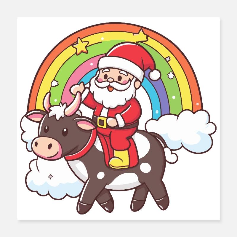 Vache Père Noël Noël Poster 40 x 40 cm