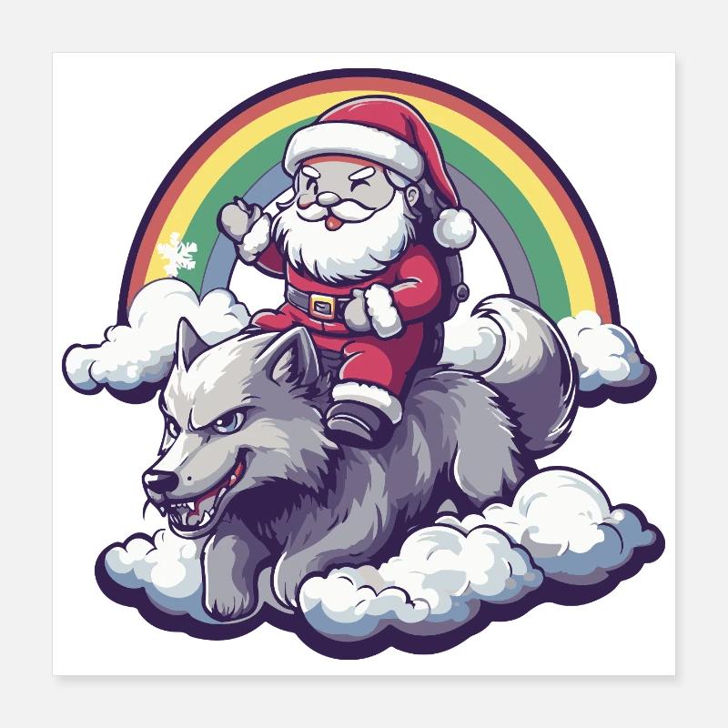 Wolf Weihnachtsmann Weihnachten Poster 40x40 cm