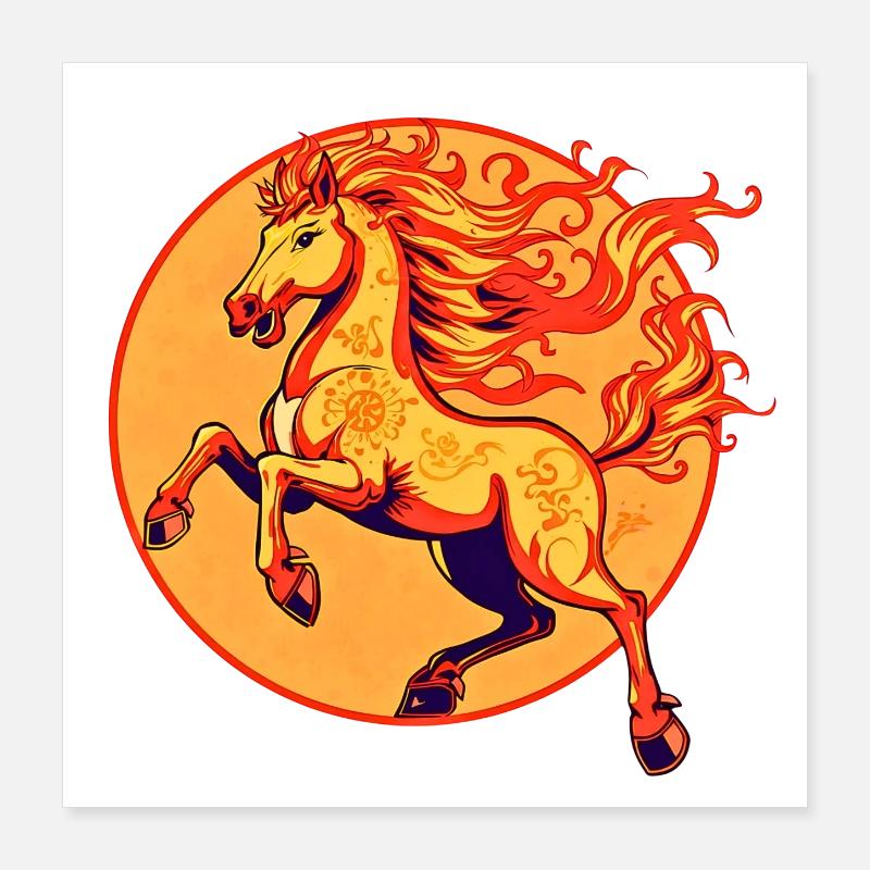 Cheval de Feu Astrologie Chinoise - Poster 40 x 40 cm - blanc
